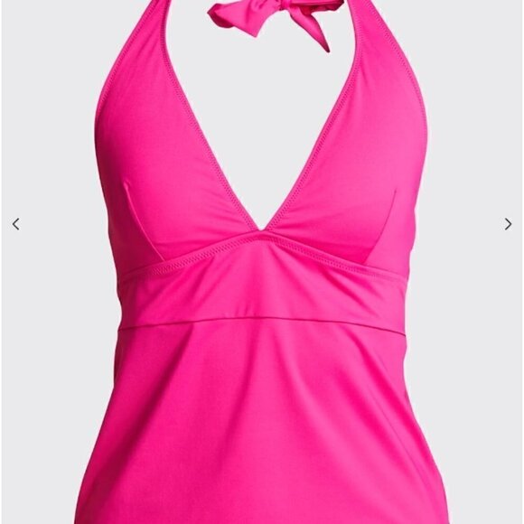 NWT Tommy Bahama Women's Pink Palm Modern Halter Neck Tankini Top Magenta Small - Picture 4 of 7